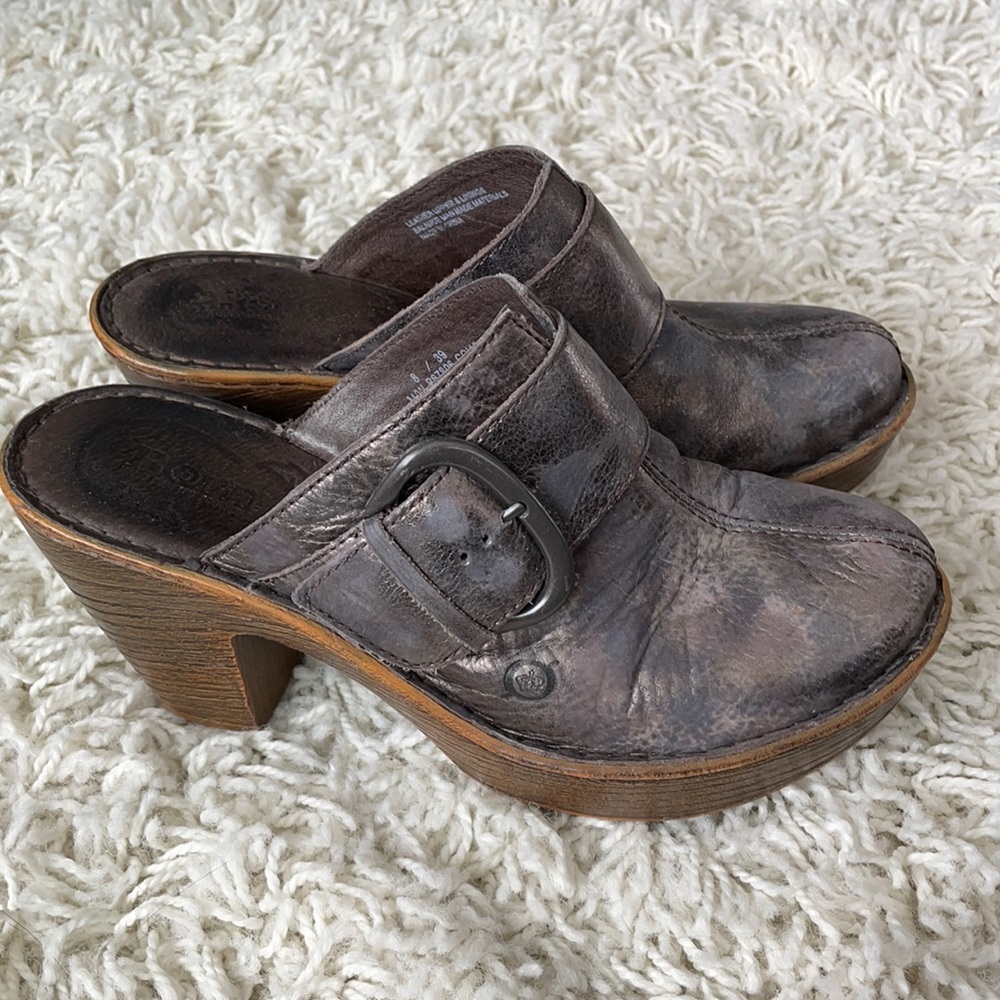 Born sliver grey heeled leather mules, women’s size 8 or 39
